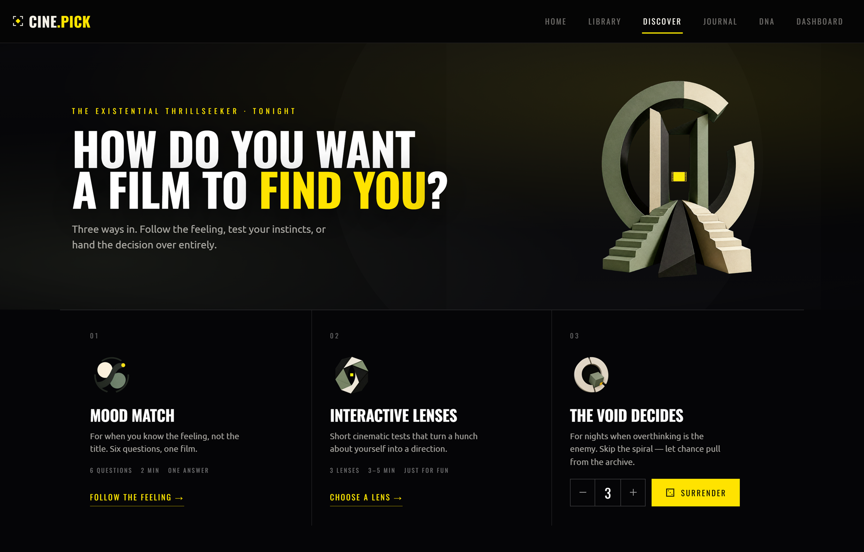 The entry into the discovery experience.